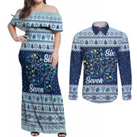 Funny Hanukkah Six Seven Couples Matching Off Shoulder Maxi Dress and Long Sleeve Button Shirt Gen Alpha Meme Vibes - Wonder Print Shop