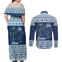 Funny Hanukkah Six Seven Couples Matching Off Shoulder Maxi Dress and Long Sleeve Button Shirt Gen Alpha Meme Vibes - Wonder Print Shop