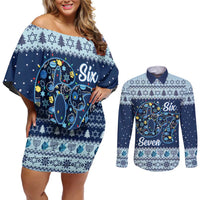 Funny Hanukkah Six Seven Couples Matching Off Shoulder Short Dress and Long Sleeve Button Shirt Gen Alpha Meme Vibes - Wonder Print Shop