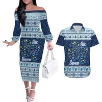 Funny Hanukkah Six Seven Couples Matching Off The Shoulder Long Sleeve Dress and Hawaiian Shirt Gen Alpha Meme Vibes - Wonder Print Shop