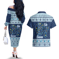 Funny Hanukkah Six Seven Couples Matching Off The Shoulder Long Sleeve Dress and Hawaiian Shirt Gen Alpha Meme Vibes - Wonder Print Shop