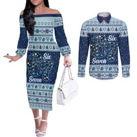 Funny Hanukkah Six Seven Couples Matching Off The Shoulder Long Sleeve Dress and Long Sleeve Button Shirt Gen Alpha Meme Vibes - Wonder Print Shop