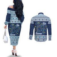 Funny Hanukkah Six Seven Couples Matching Off The Shoulder Long Sleeve Dress and Long Sleeve Button Shirt Gen Alpha Meme Vibes - Wonder Print Shop