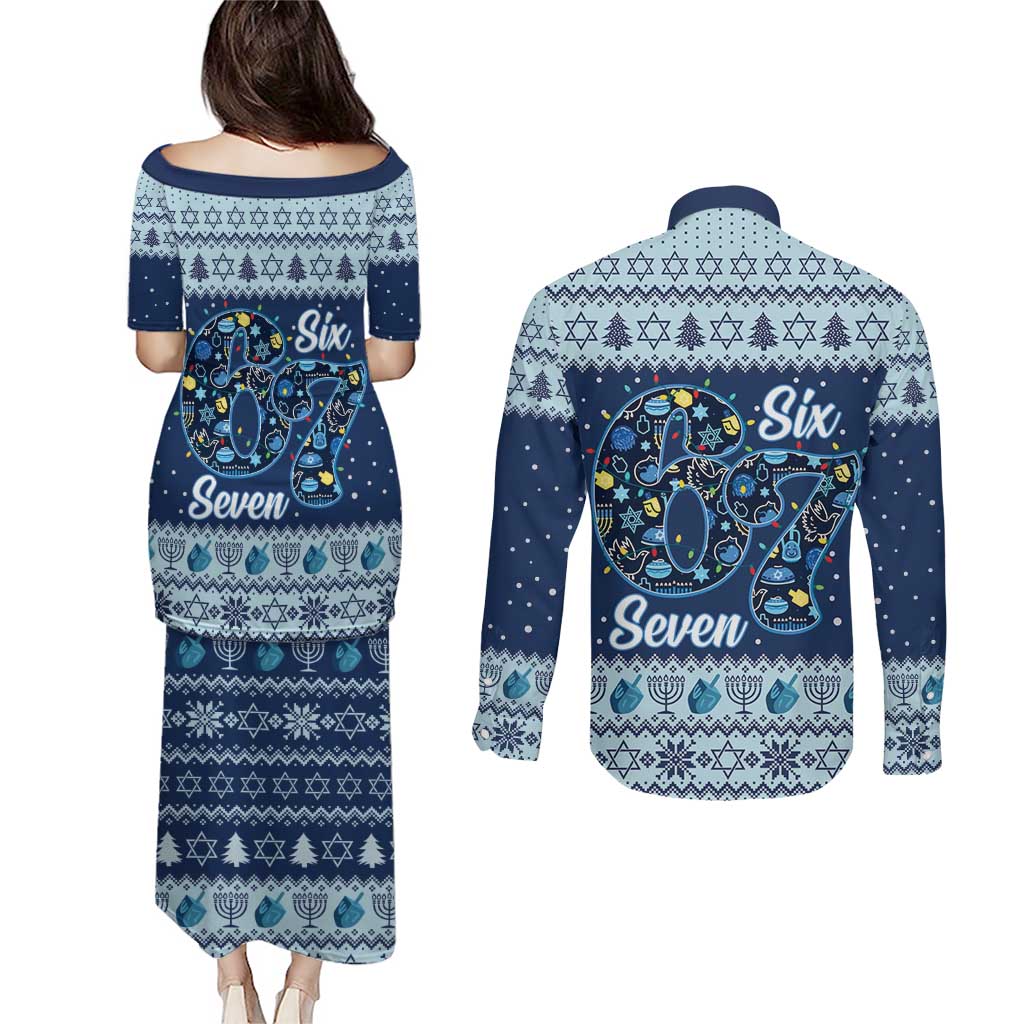 Funny Hanukkah Six Seven Couples Matching Puletasi and Long Sleeve Button Shirt Gen Alpha Meme Vibes - Wonder Print Shop