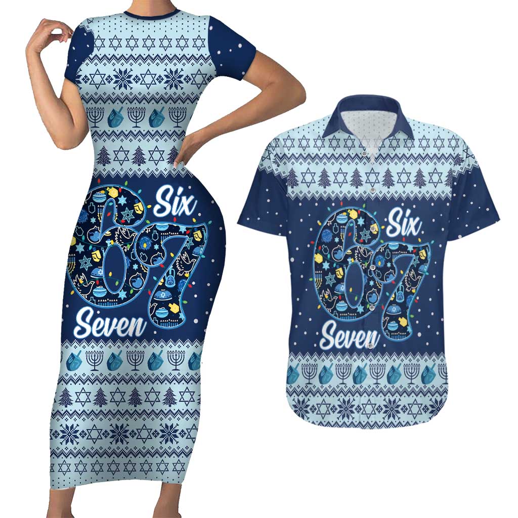 Funny Hanukkah Six Seven Couples Matching Short Sleeve Bodycon Dress and Hawaiian Shirt Gen Alpha Meme Vibes - Wonder Print Shop
