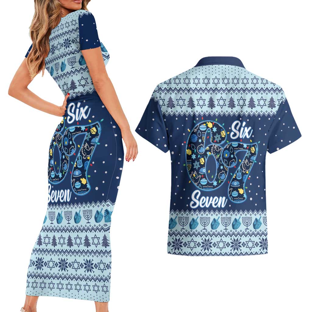 Funny Hanukkah Six Seven Couples Matching Short Sleeve Bodycon Dress and Hawaiian Shirt Gen Alpha Meme Vibes - Wonder Print Shop