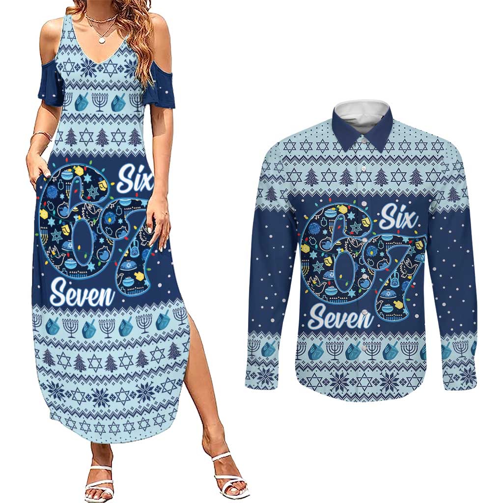 Funny Hanukkah Six Seven Couples Matching Summer Maxi Dress and Long Sleeve Button Shirt Gen Alpha Meme Vibes - Wonder Print Shop