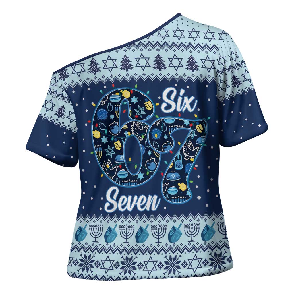 Funny Hanukkah Six Seven Cross Shoulder Shirt Gen Alpha Meme Vibes - Wonder Print Shop