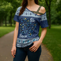 Funny Hanukkah Six Seven Cross Shoulder Shirt Gen Alpha Meme Vibes - Wonder Print Shop