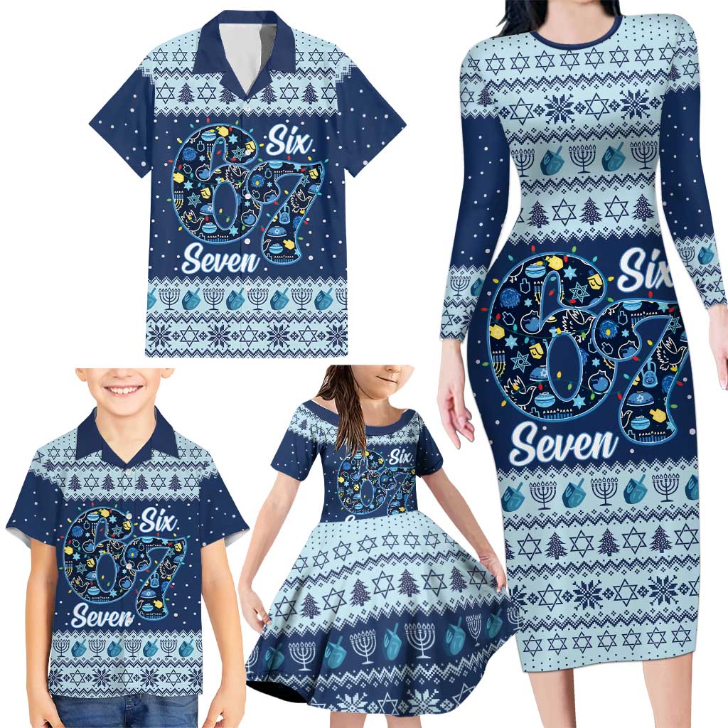 Funny Hanukkah Six Seven Family Matching Long Sleeve Bodycon Dress and Hawaiian Shirt Gen Alpha Meme Vibes - Wonder Print Shop