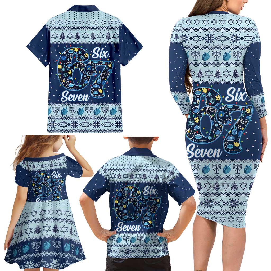 Funny Hanukkah Six Seven Family Matching Long Sleeve Bodycon Dress and Hawaiian Shirt Gen Alpha Meme Vibes - Wonder Print Shop