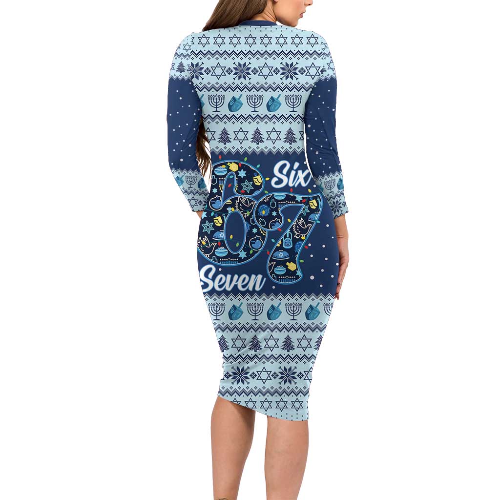 Funny Hanukkah Six Seven Family Matching Long Sleeve Bodycon Dress and Hawaiian Shirt Gen Alpha Meme Vibes - Wonder Print Shop