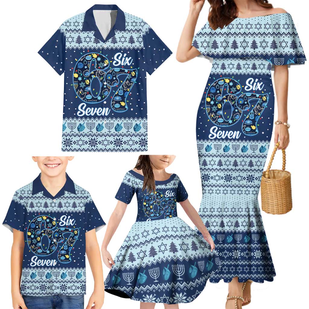 Funny Hanukkah Six Seven Family Matching Mermaid Dress and Hawaiian Shirt Gen Alpha Meme Vibes - Wonder Print Shop