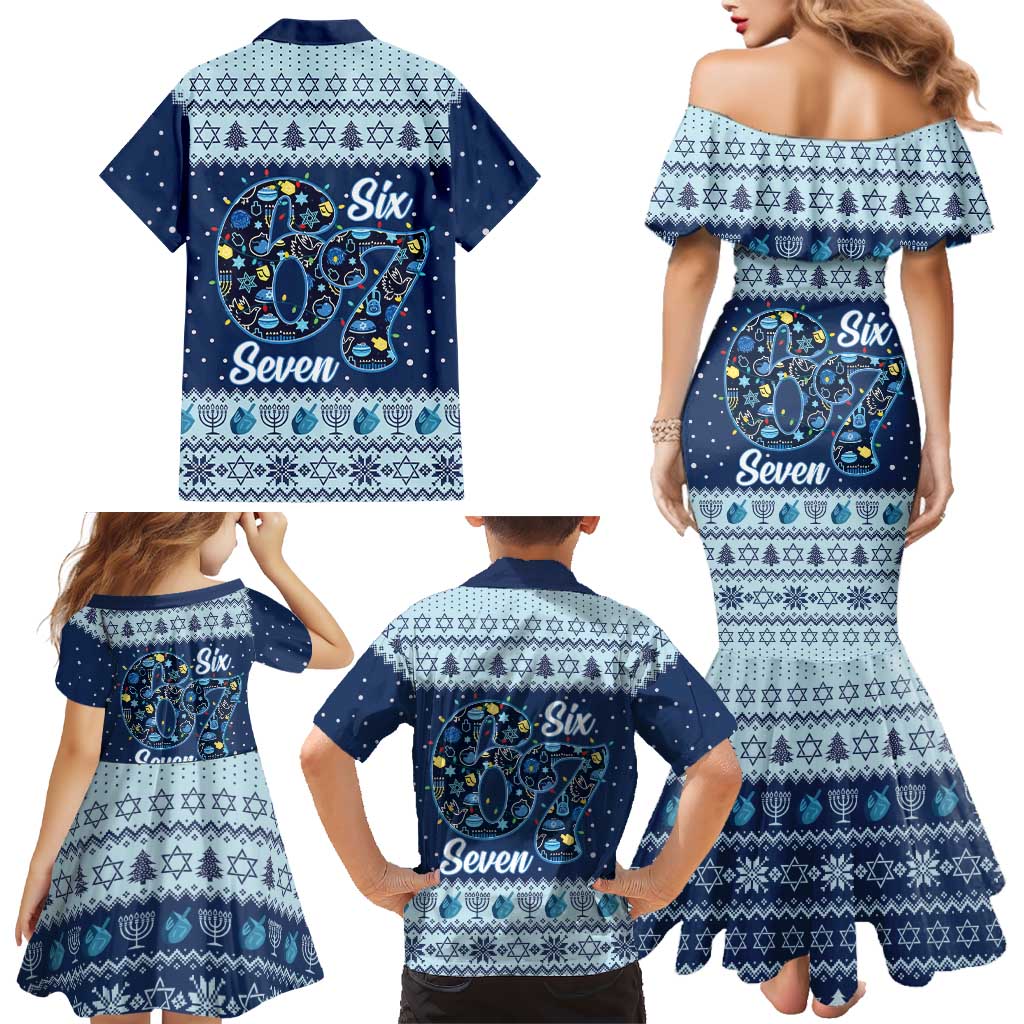 Funny Hanukkah Six Seven Family Matching Mermaid Dress and Hawaiian Shirt Gen Alpha Meme Vibes - Wonder Print Shop