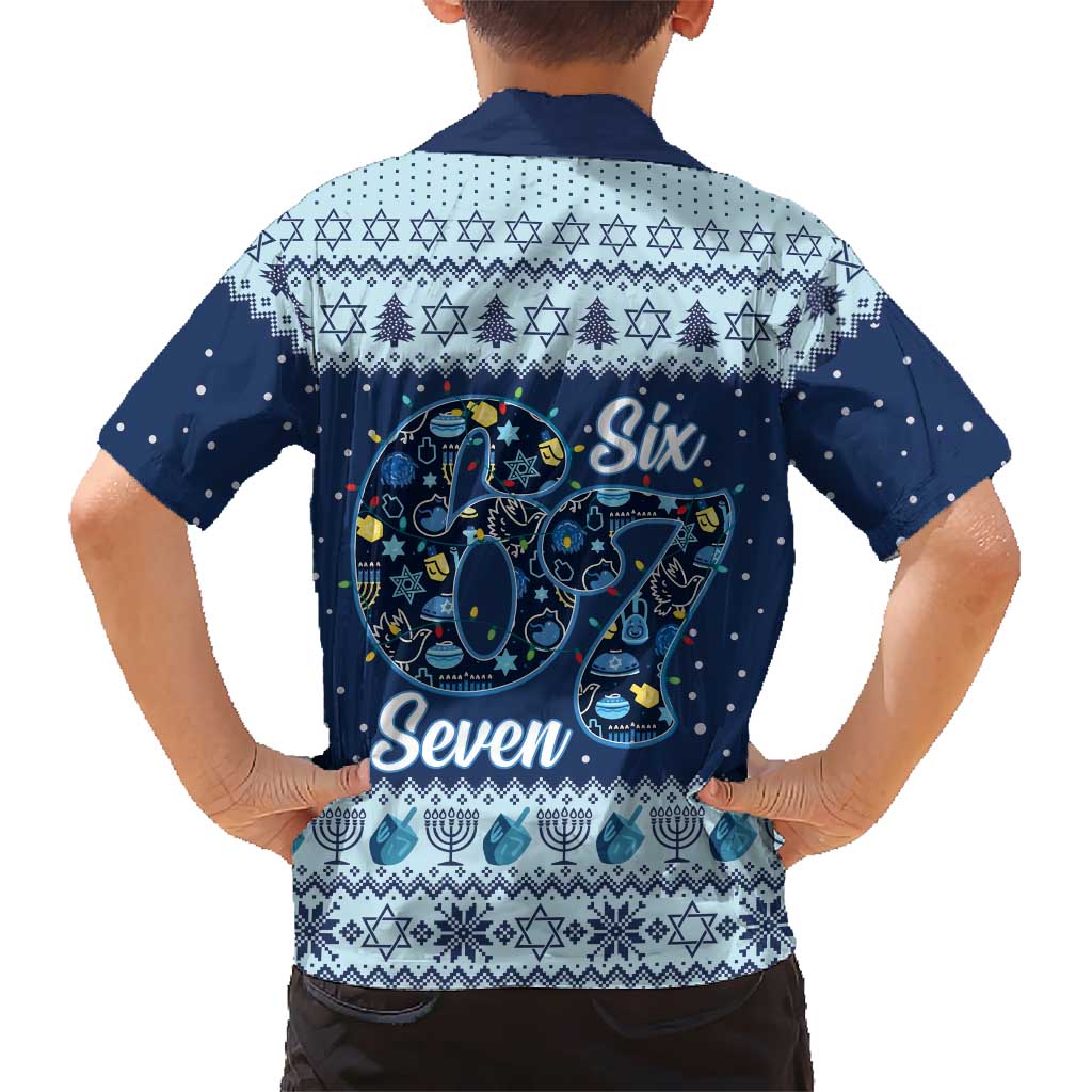 Funny Hanukkah Six Seven Family Matching Off The Shoulder Long Sleeve Dress and Hawaiian Shirt Gen Alpha Meme Vibes - Wonder Print Shop