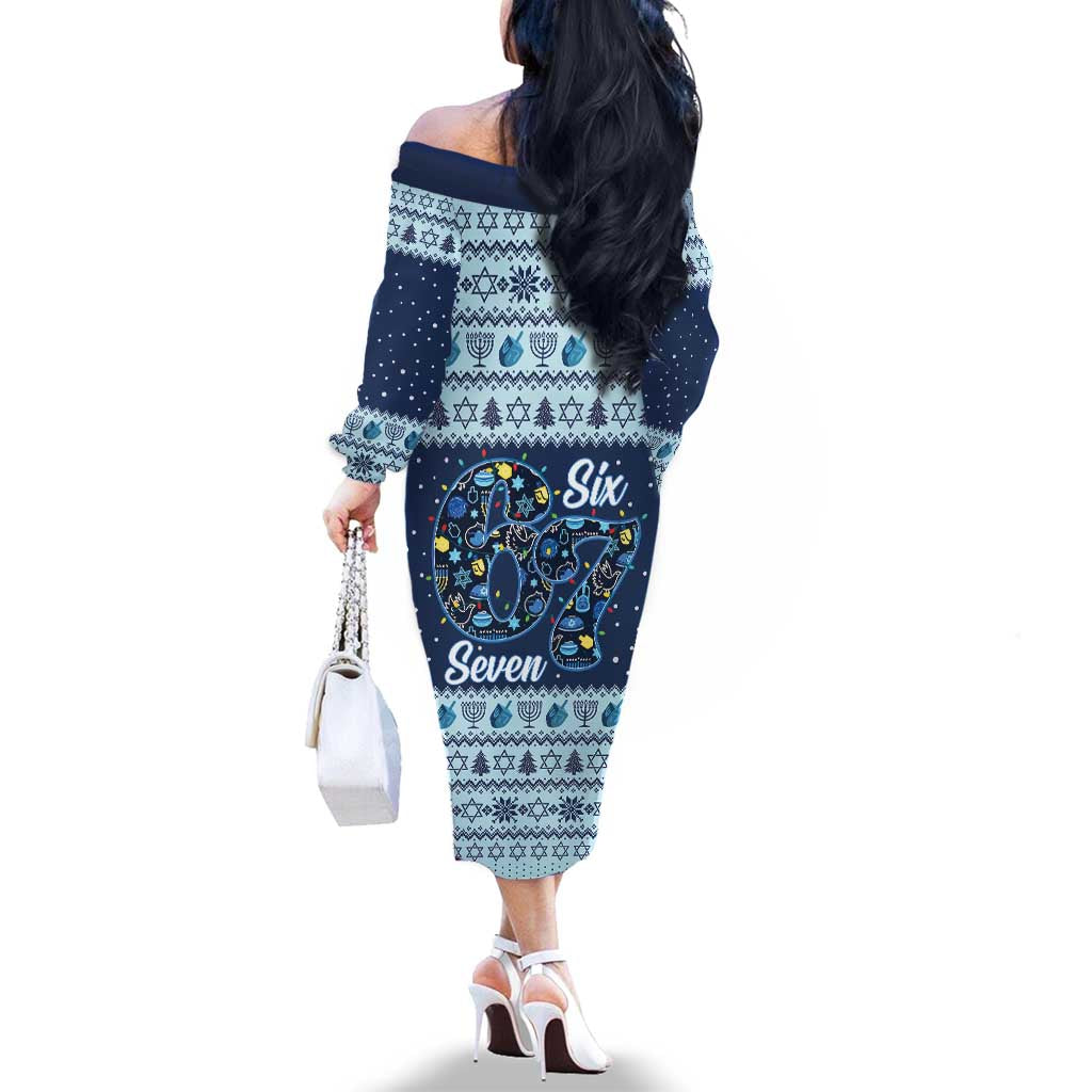 Funny Hanukkah Six Seven Family Matching Off The Shoulder Long Sleeve Dress and Hawaiian Shirt Gen Alpha Meme Vibes - Wonder Print Shop