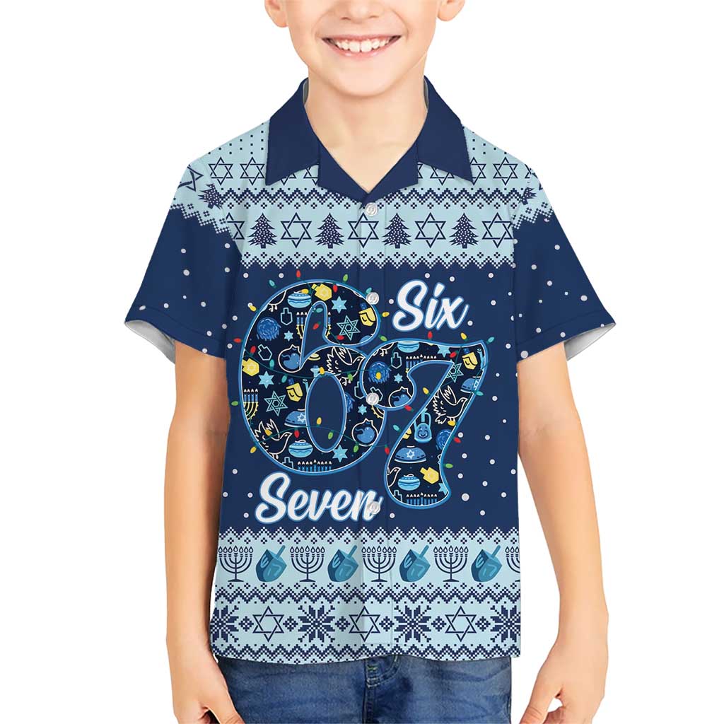 Funny Hanukkah Six Seven Family Matching Off The Shoulder Long Sleeve Dress and Hawaiian Shirt Gen Alpha Meme Vibes - Wonder Print Shop