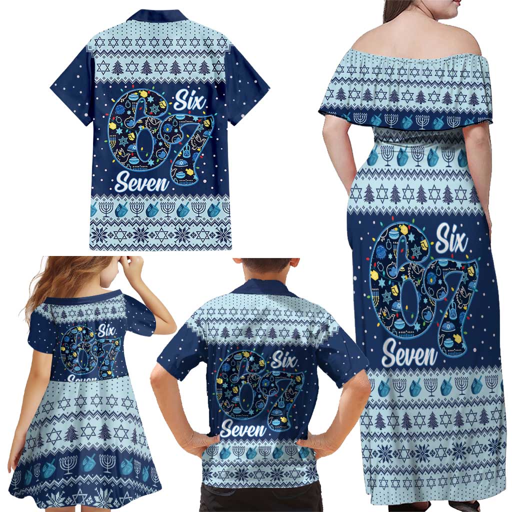 Funny Hanukkah Six Seven Family Matching Off Shoulder Maxi Dress and Hawaiian Shirt Gen Alpha Meme Vibes - Wonder Print Shop
