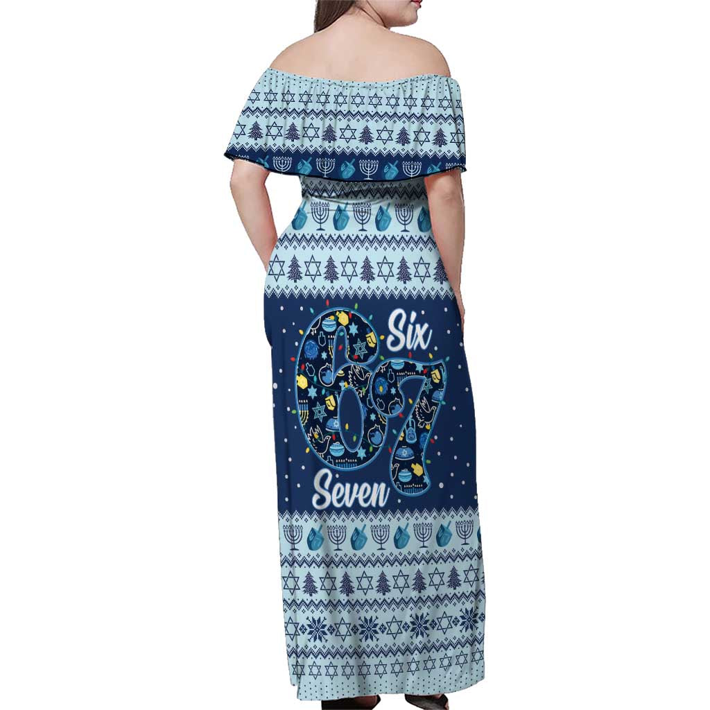 Funny Hanukkah Six Seven Family Matching Off Shoulder Maxi Dress and Hawaiian Shirt Gen Alpha Meme Vibes - Wonder Print Shop