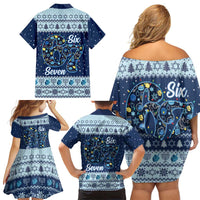 Funny Hanukkah Six Seven Family Matching Off Shoulder Short Dress and Hawaiian Shirt Gen Alpha Meme Vibes - Wonder Print Shop