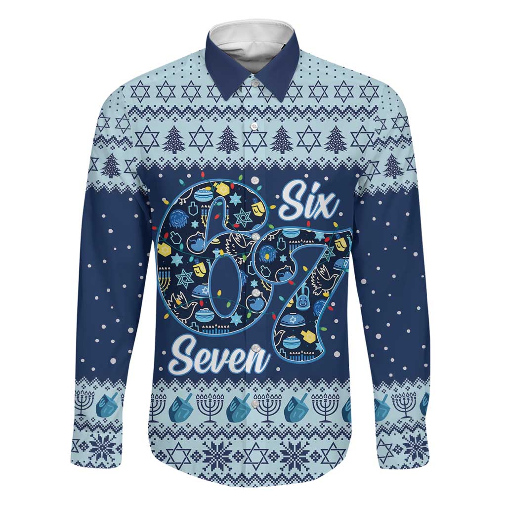 Funny Hanukkah Six Seven Family Matching Off Shoulder Short Dress and Hawaiian Shirt Gen Alpha Meme Vibes - Wonder Print Shop