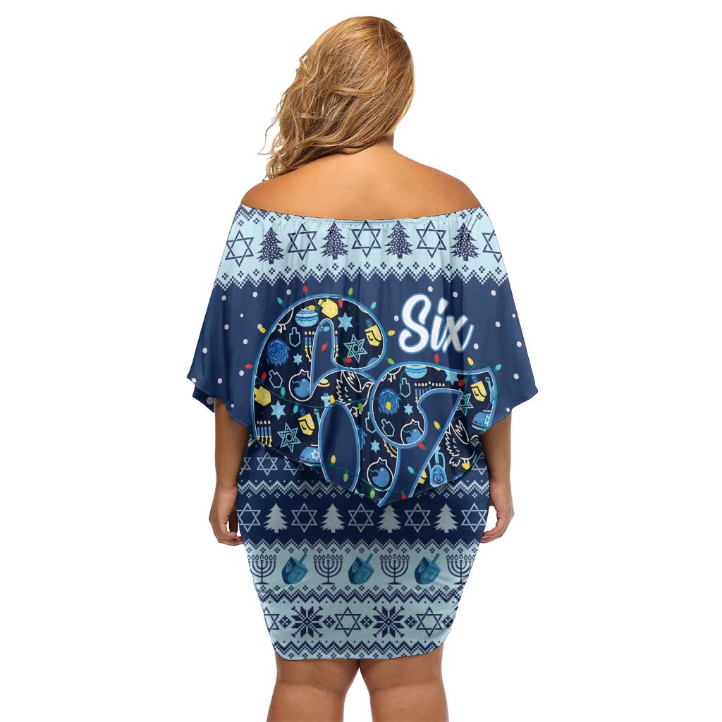 Funny Hanukkah Six Seven Family Matching Off Shoulder Short Dress and Hawaiian Shirt Gen Alpha Meme Vibes - Wonder Print Shop