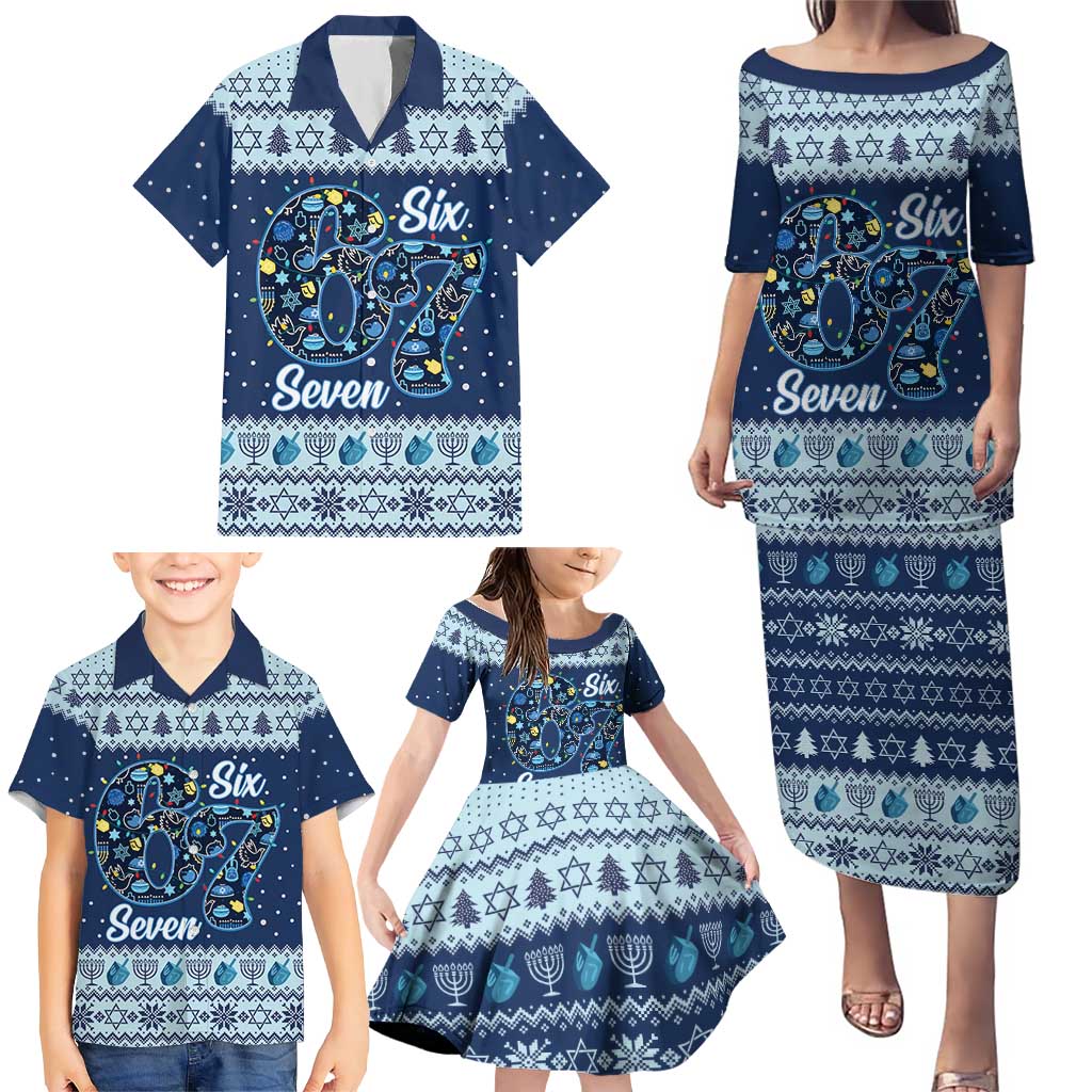 Funny Hanukkah Six Seven Family Matching Puletasi and Hawaiian Shirt Gen Alpha Meme Vibes - Wonder Print Shop
