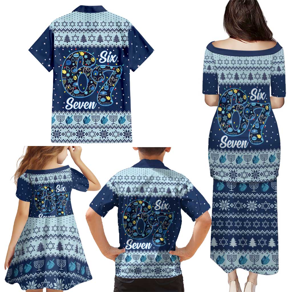 Funny Hanukkah Six Seven Family Matching Puletasi and Hawaiian Shirt Gen Alpha Meme Vibes - Wonder Print Shop