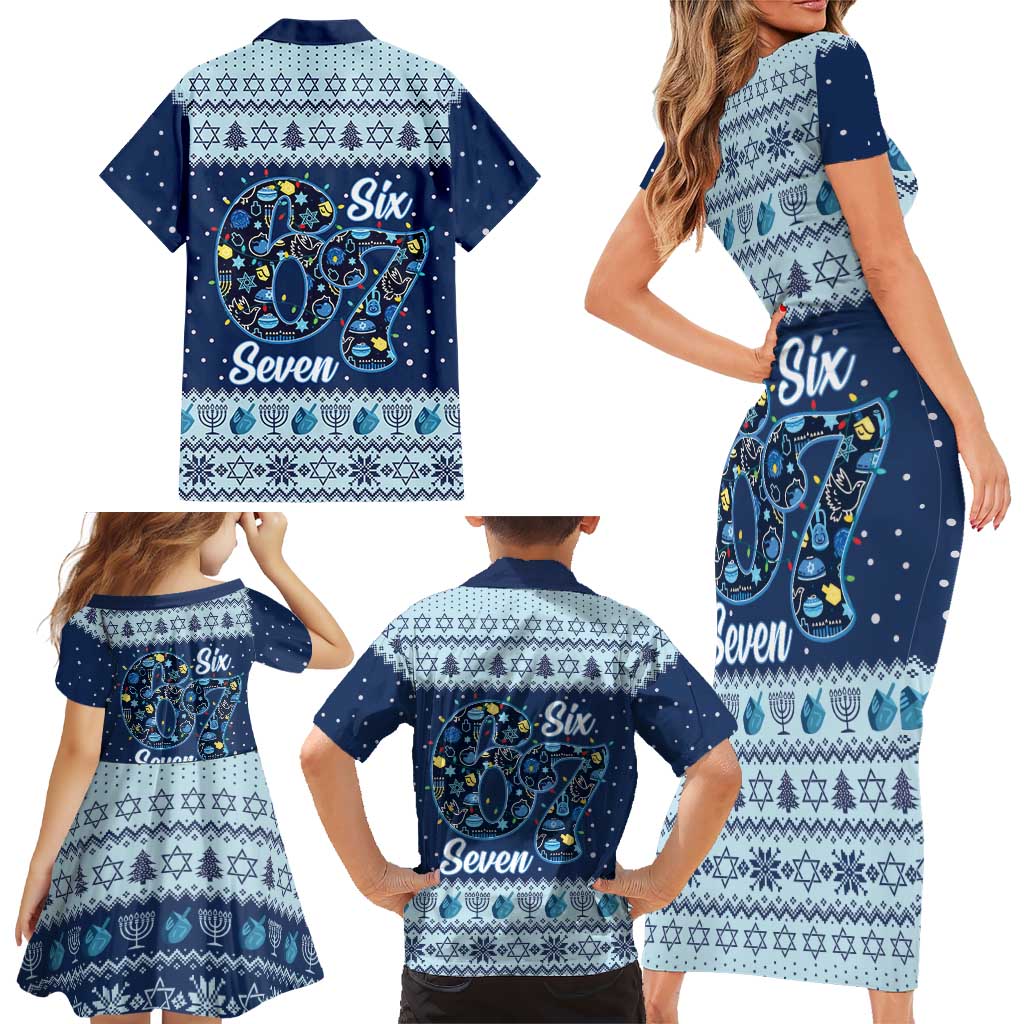 Funny Hanukkah Six Seven Family Matching Short Sleeve Bodycon Dress and Hawaiian Shirt Gen Alpha Meme Vibes - Wonder Print Shop
