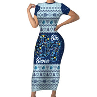 Funny Hanukkah Six Seven Family Matching Short Sleeve Bodycon Dress and Hawaiian Shirt Gen Alpha Meme Vibes - Wonder Print Shop