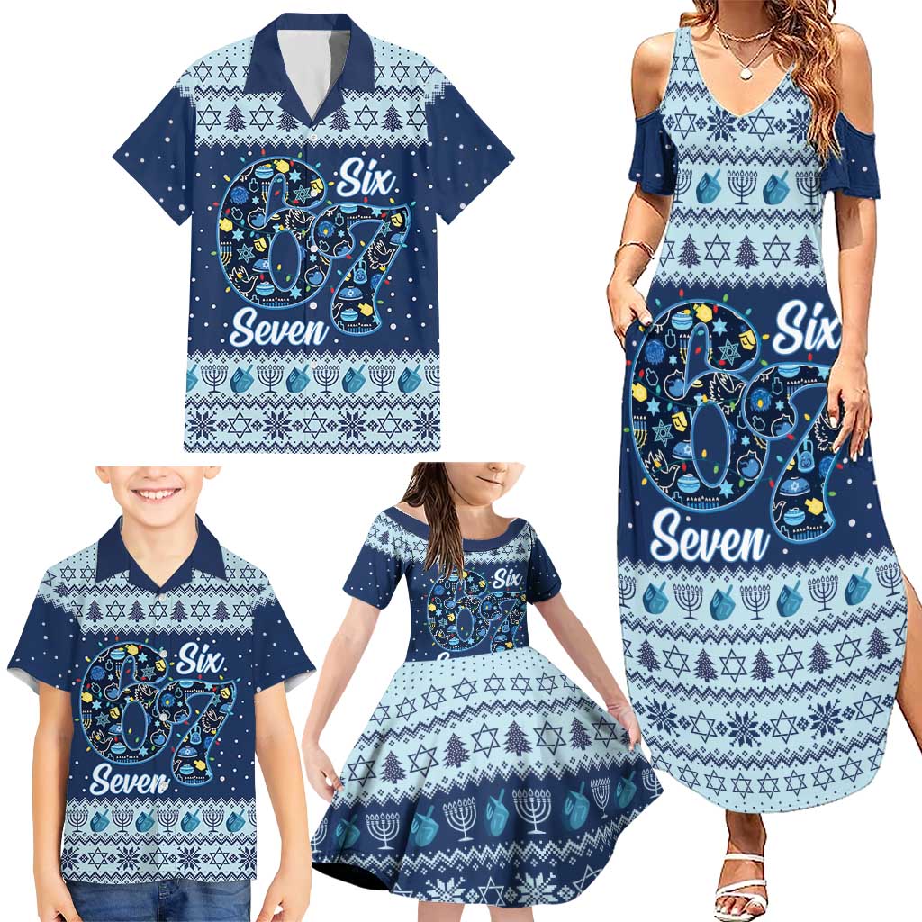 Funny Hanukkah Six Seven Family Matching Summer Maxi Dress and Hawaiian Shirt Gen Alpha Meme Vibes - Wonder Print Shop