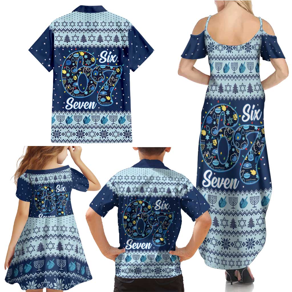Funny Hanukkah Six Seven Family Matching Summer Maxi Dress and Hawaiian Shirt Gen Alpha Meme Vibes - Wonder Print Shop