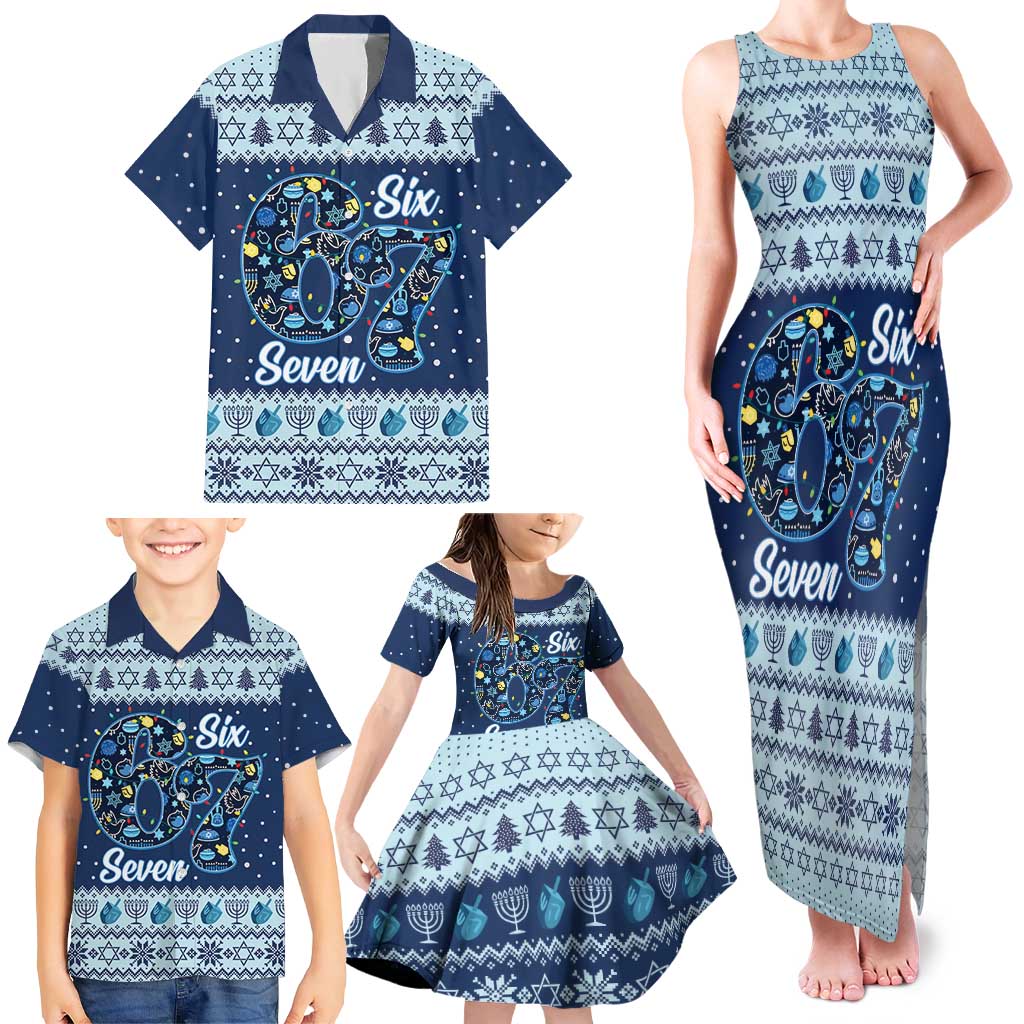 Funny Hanukkah Six Seven Family Matching Tank Maxi Dress and Hawaiian Shirt Gen Alpha Meme Vibes - Wonder Print Shop