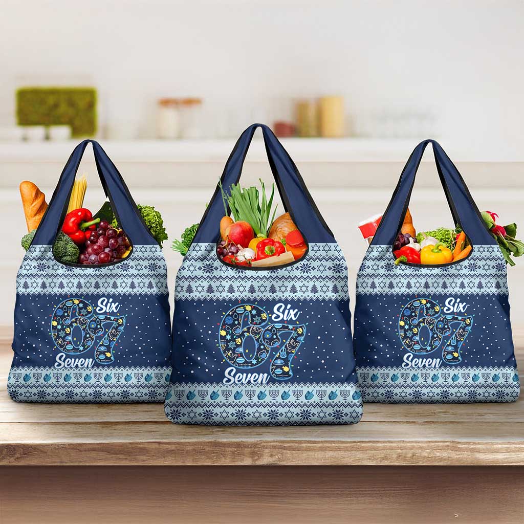 Funny Hanukkah Six Seven Grocery Bag Gen Alpha Meme Vibes - Wonder Print Shop
