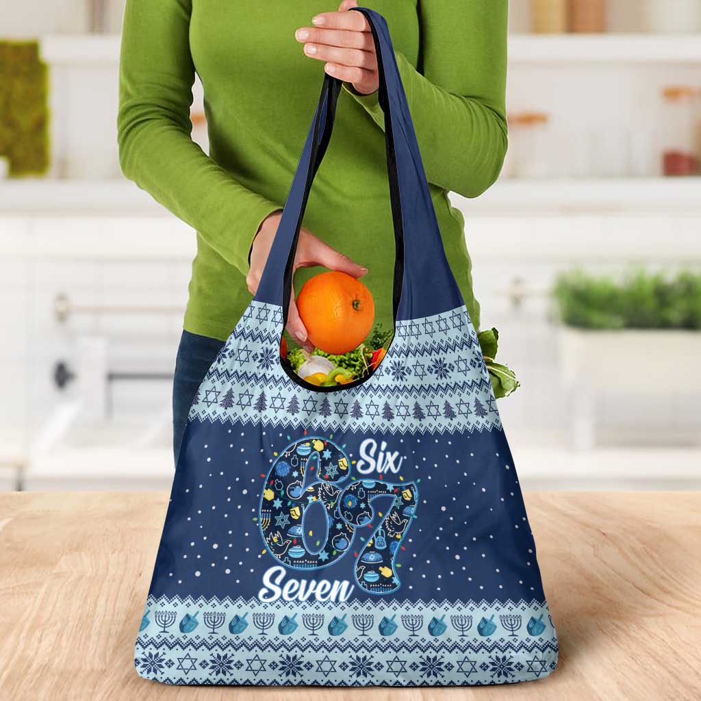 Funny Hanukkah Six Seven Grocery Bag Gen Alpha Meme Vibes - Wonder Print Shop