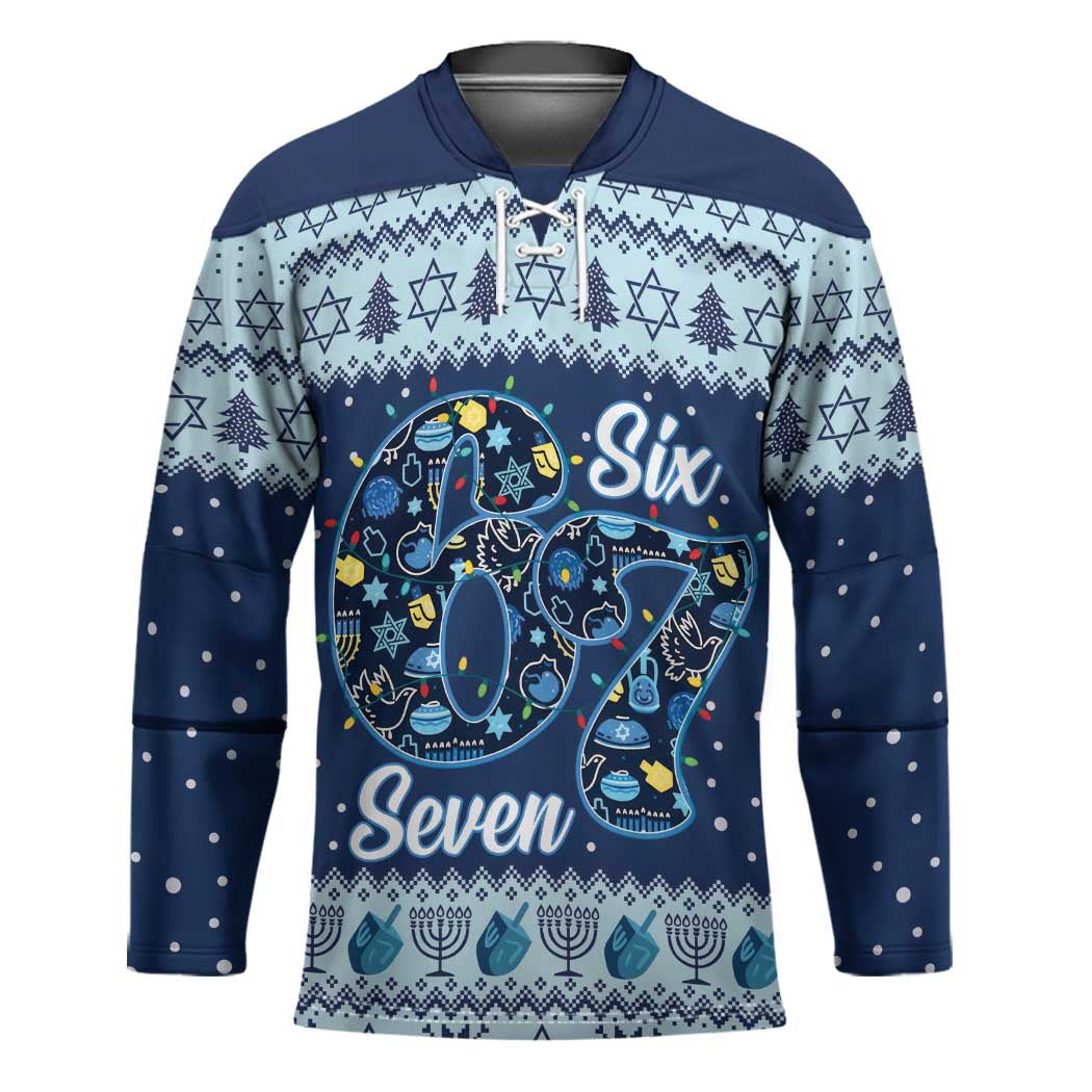 Funny Hanukkah Six Seven Hockey Jersey Gen Alpha Meme Vibes - Wonder Print Shop