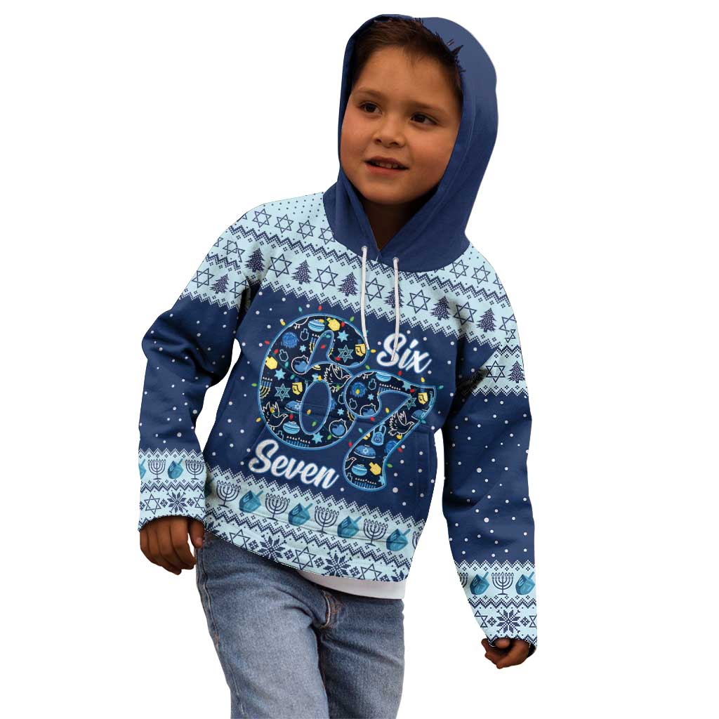 Funny Hanukkah Six Seven Kid Hoodie Gen Alpha Meme Vibes - Wonder Print Shop