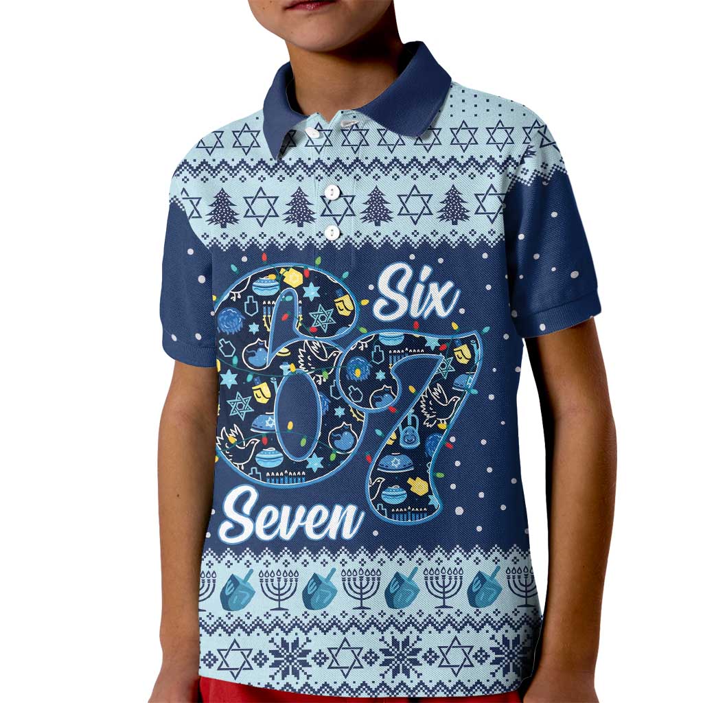 Funny Hanukkah Six Seven Kid Polo Shirt Gen Alpha Meme Vibes - Wonder Print Shop