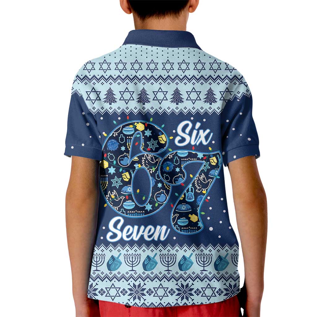 Funny Hanukkah Six Seven Kid Polo Shirt Gen Alpha Meme Vibes - Wonder Print Shop