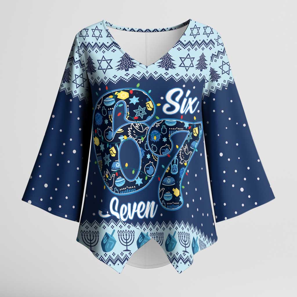 Funny Hanukkah Six Seven Kimono Sleeve Blouse Gen Alpha Meme Vibes - Wonder Print Shop