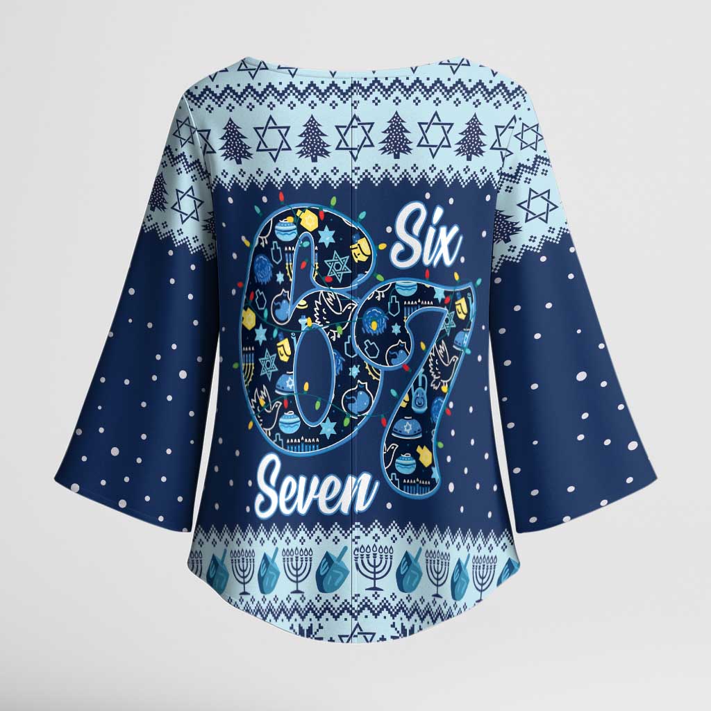 Funny Hanukkah Six Seven Kimono Sleeve Blouse Gen Alpha Meme Vibes - Wonder Print Shop