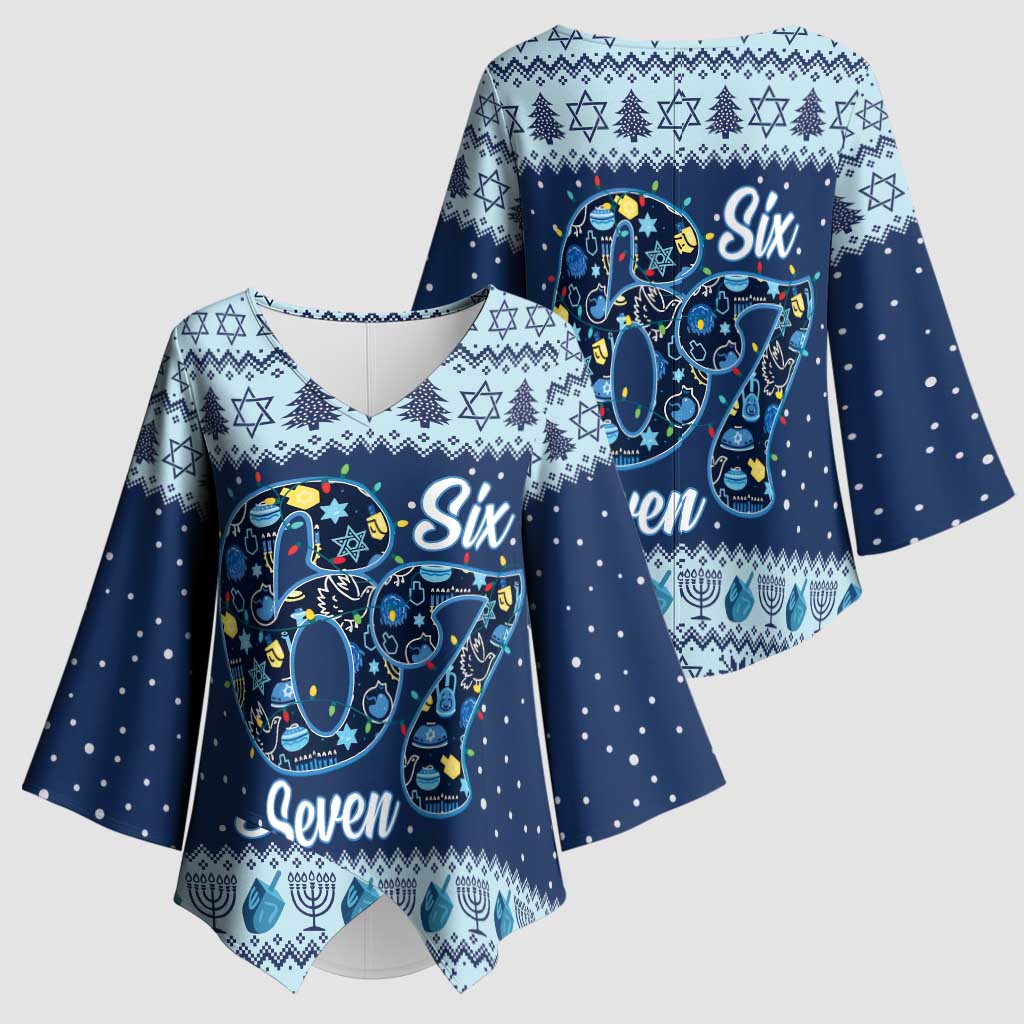 Funny Hanukkah Six Seven Kimono Sleeve Blouse Gen Alpha Meme Vibes - Wonder Print Shop