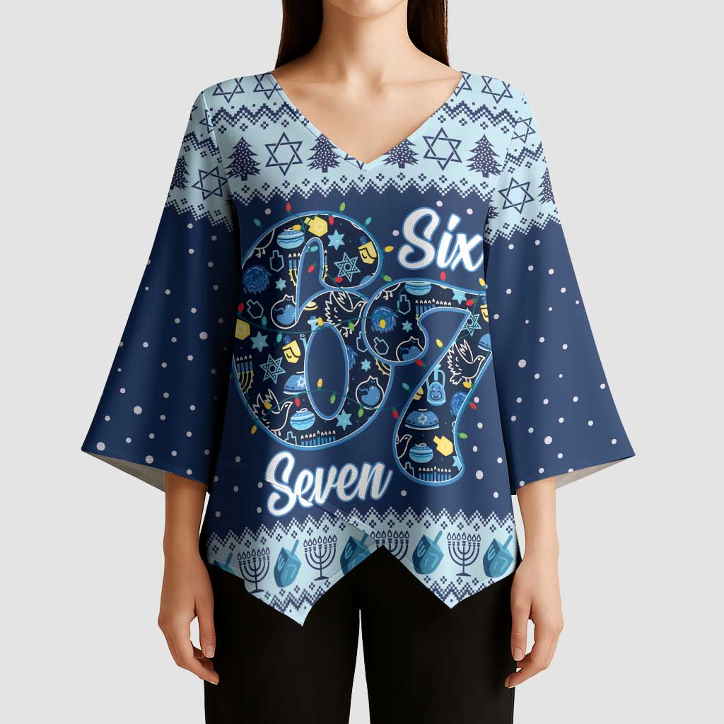 Funny Hanukkah Six Seven Kimono Sleeve Blouse Gen Alpha Meme Vibes - Wonder Print Shop