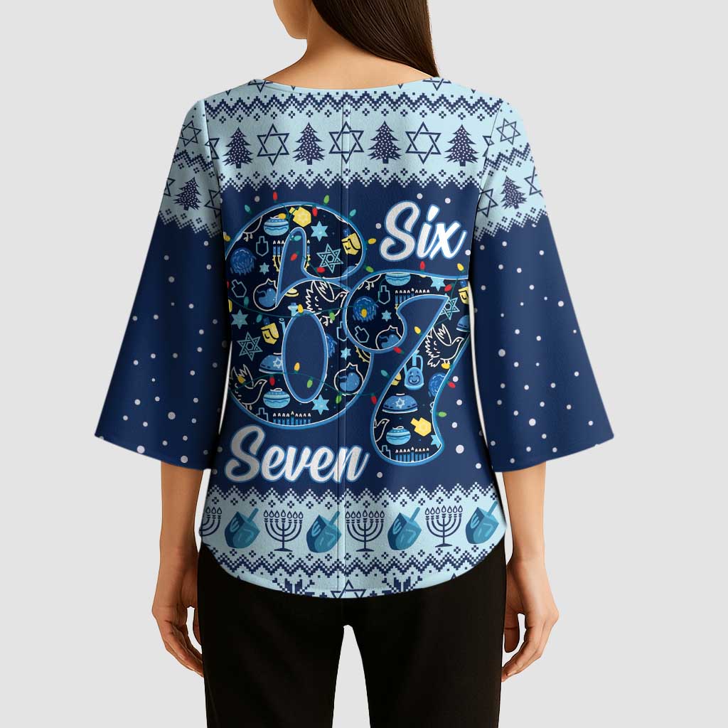 Funny Hanukkah Six Seven Kimono Sleeve Blouse Gen Alpha Meme Vibes - Wonder Print Shop