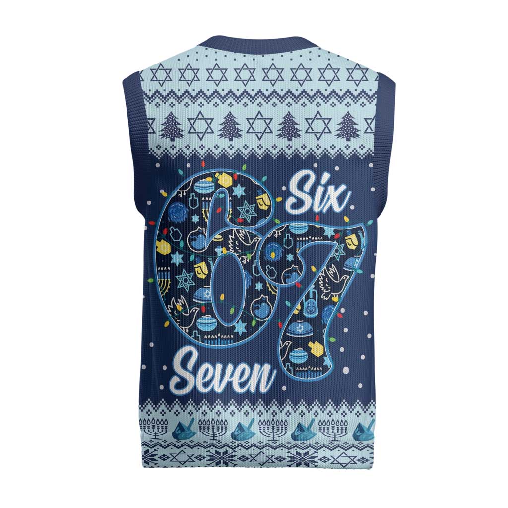 Funny Hanukkah Six Seven Christmas Knitted V-Neck Vest Gen Alpha Meme Vibes - Wonder Print Shop