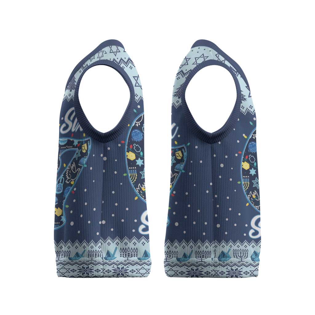 Funny Hanukkah Six Seven Christmas Knitted V-Neck Vest Gen Alpha Meme Vibes - Wonder Print Shop