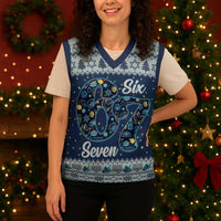 Funny Hanukkah Six Seven Christmas Knitted V-Neck Vest Gen Alpha Meme Vibes - Wonder Print Shop