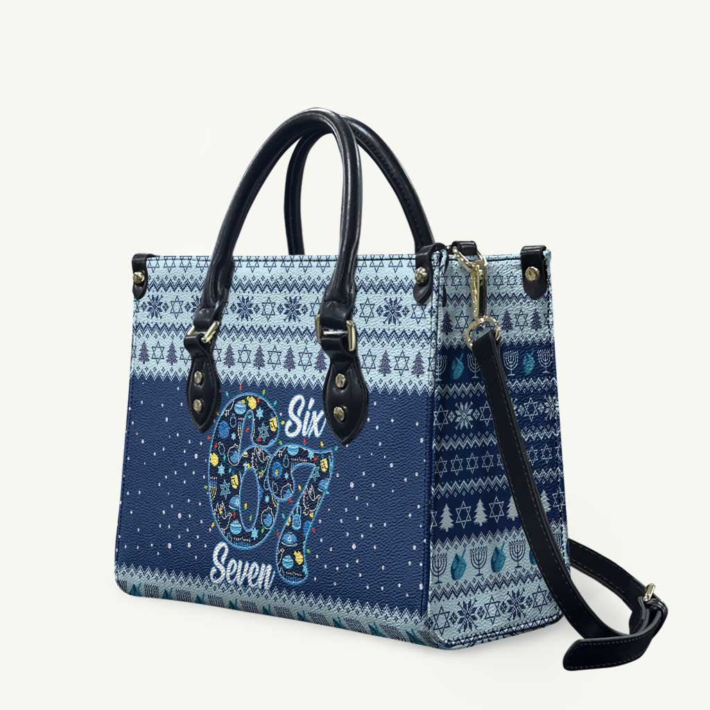 Funny Hanukkah Six Seven Leather Bag Gen Alpha Meme Vibes - Wonder Print Shop