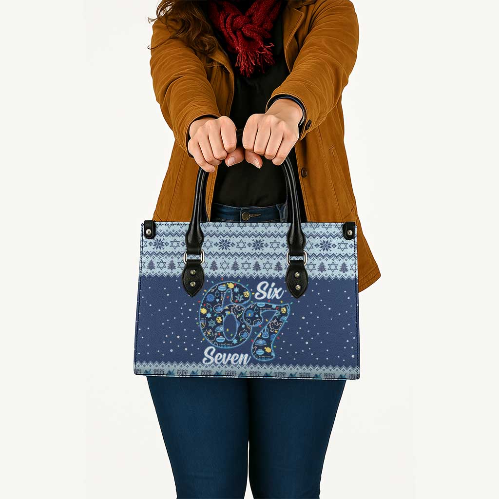 Funny Hanukkah Six Seven Leather Bag Gen Alpha Meme Vibes - Wonder Print Shop