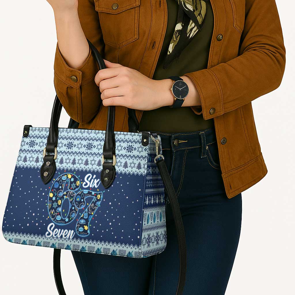 Funny Hanukkah Six Seven Leather Bag Gen Alpha Meme Vibes - Wonder Print Shop